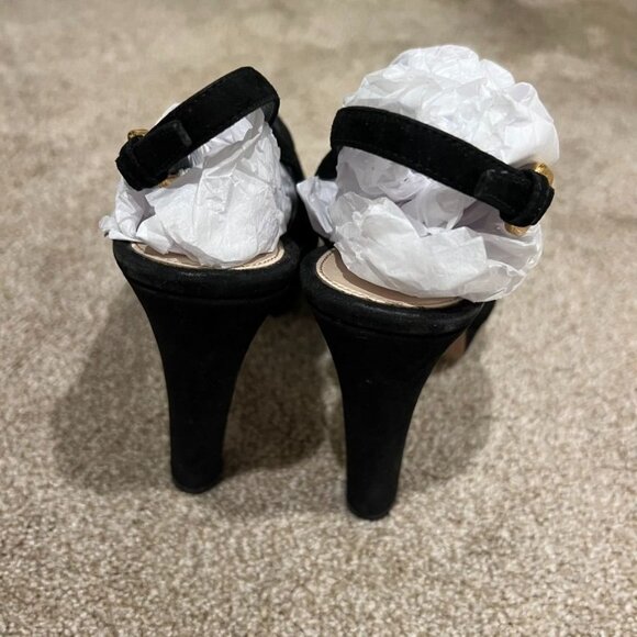PRADA Cut Out Black Suede Open Toe Cage Heels Size 7.5 - Picture 3 of 6